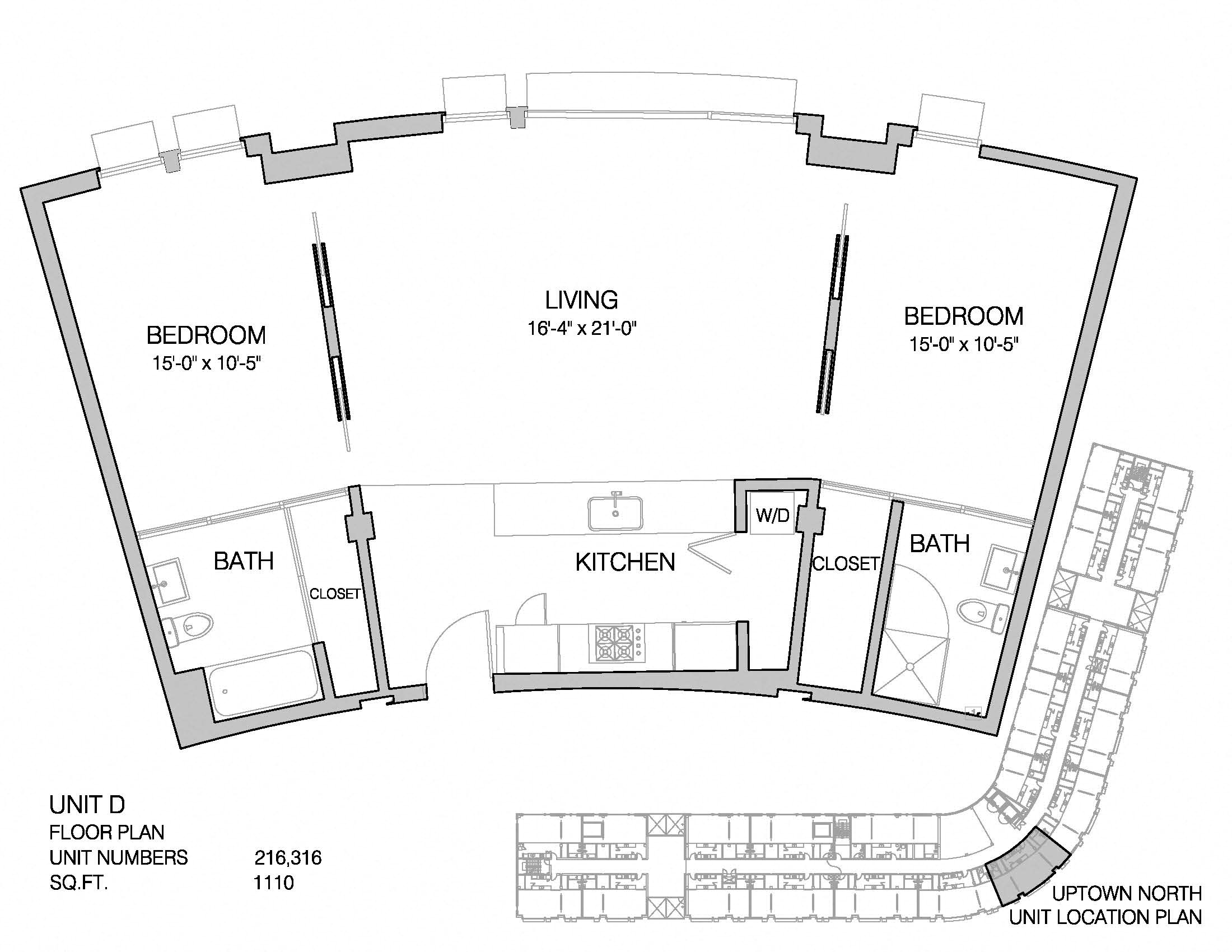 Floor plan for 2 beds, 2 baths, 1110 sqft
